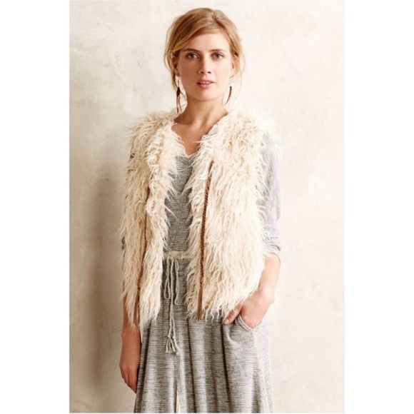 Anthropologie Jackets & Blazers - Anthropologie Hei Hei Boho Shaggy Faux Fur Ivory Vest Sz XXS